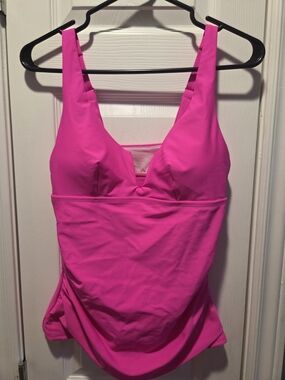 Hot Pink Women's Swim Bandeau Tank with Shelf Support